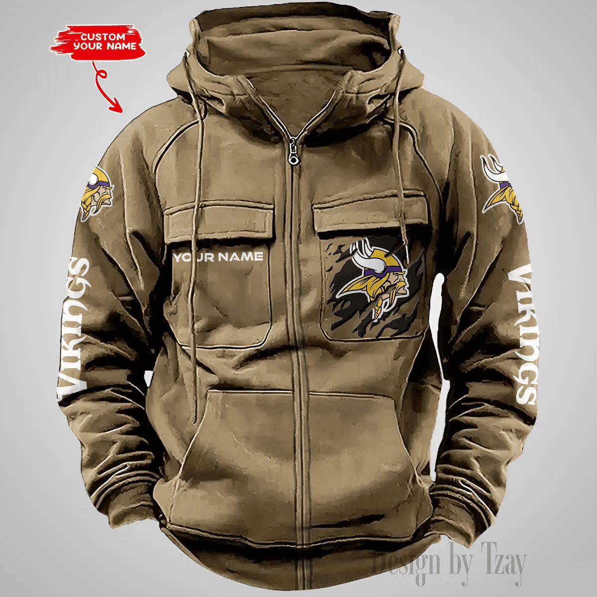 Minnesota Vikings Solid Sweatshirts Multi Pockets Hoodie DV2 AZVMHD052