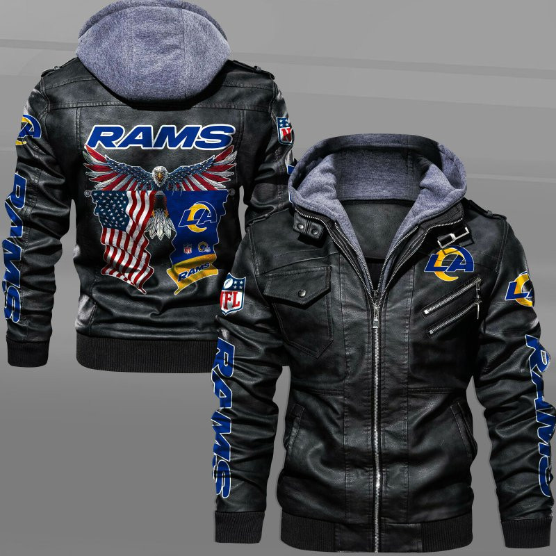 Los Angeles Rams HVKC7229 - Premium & Ultra-Thick Leather Jacket with Fleece Hood