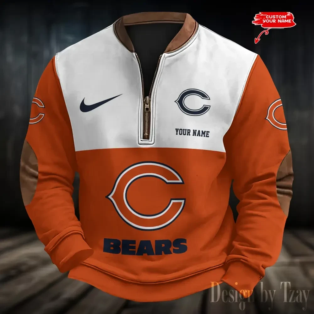 S9MPZNS166-Chicago Bears Premium Personalized Game-Day Quarter-Zip