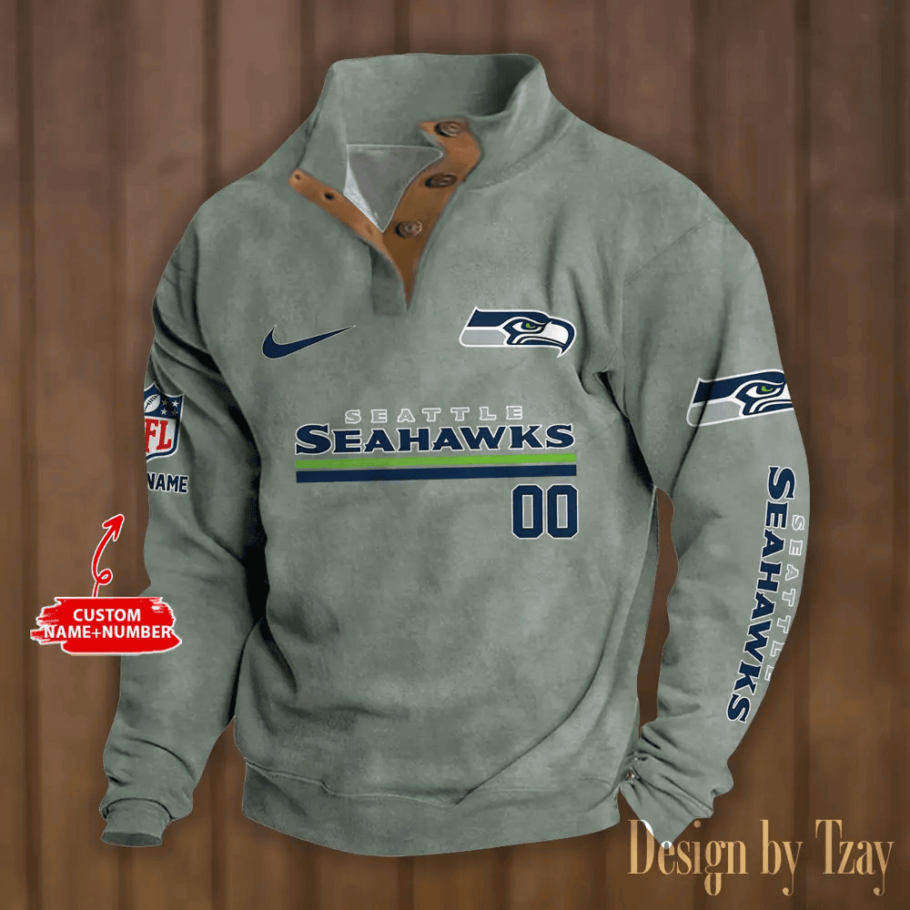 Seattle Seahawks Premium Stand-Collar Game-Day Pullover - Engineered Warmth & Personalized Name S9DBSCH093