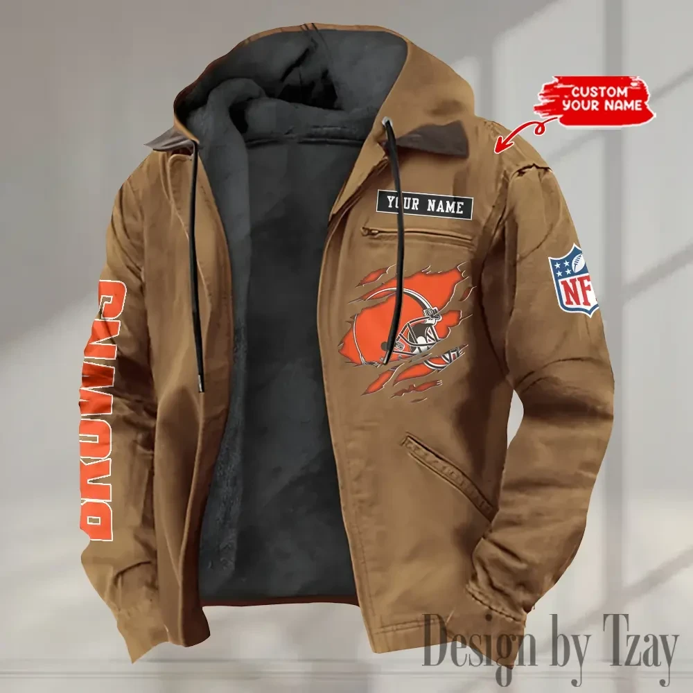 Cleveland Browns Men's Casual Padded Jacket Hooded trending 2026 SPTPJH008