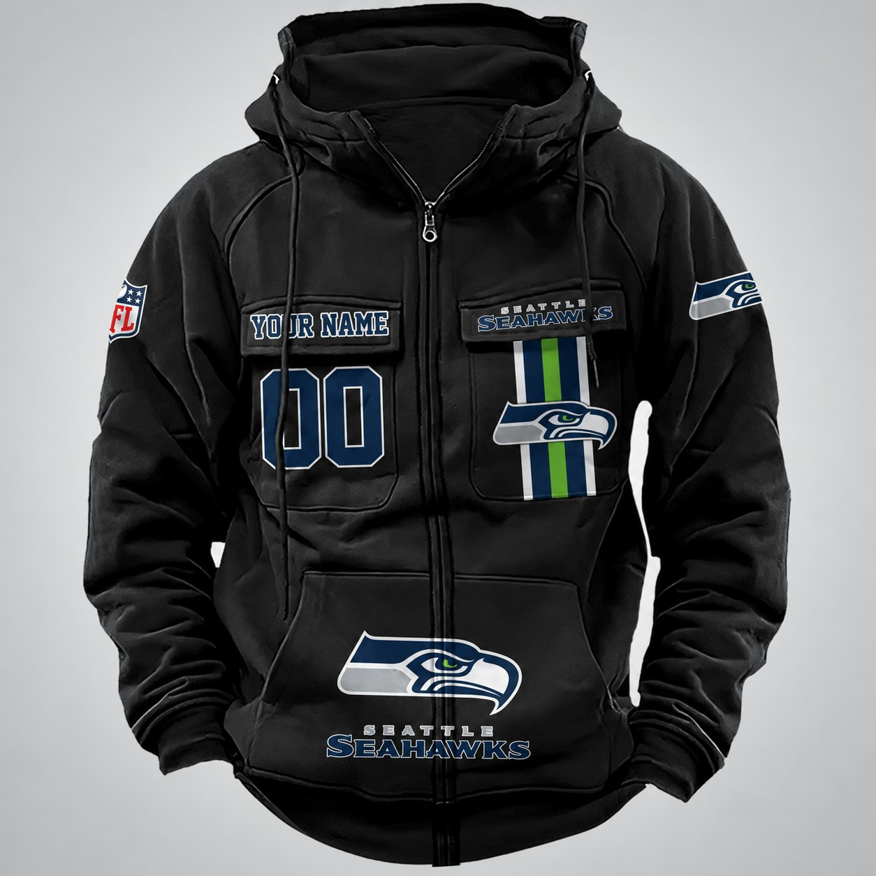 Seattle Seahawks Vintage Men Hoodies Zipup DV6 AZVMHD440