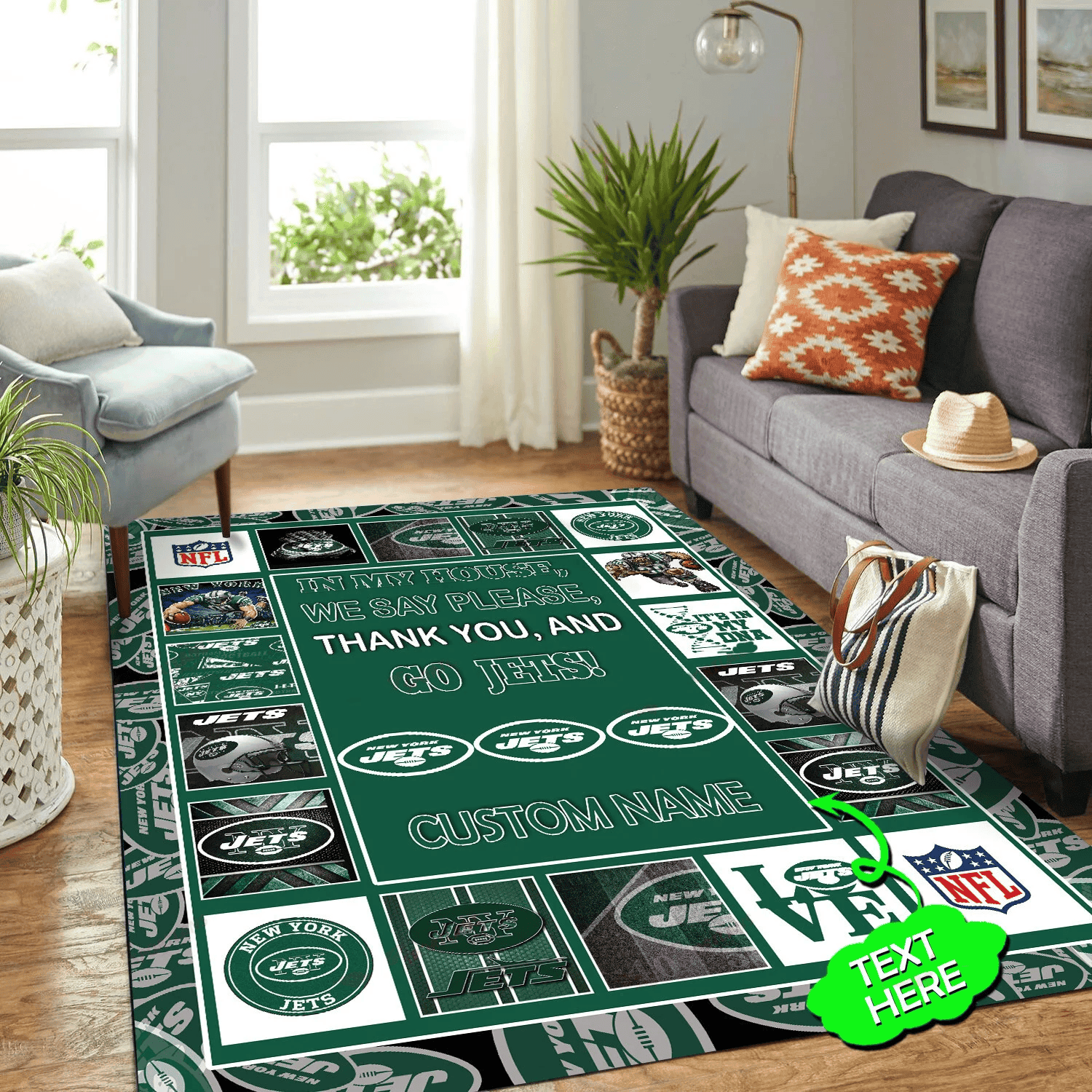 New York Jets Personalized Premium Rectangle Rug 37