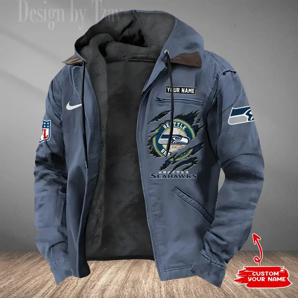 Seattle Seahawks Men's Casual Padded Jacket Hooded Trending 2026 SPTPJH190