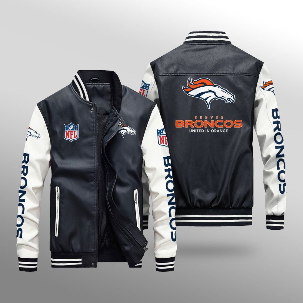 Denver Broncos Premium Fleece-Lined Leather Bomber Jacket BG03