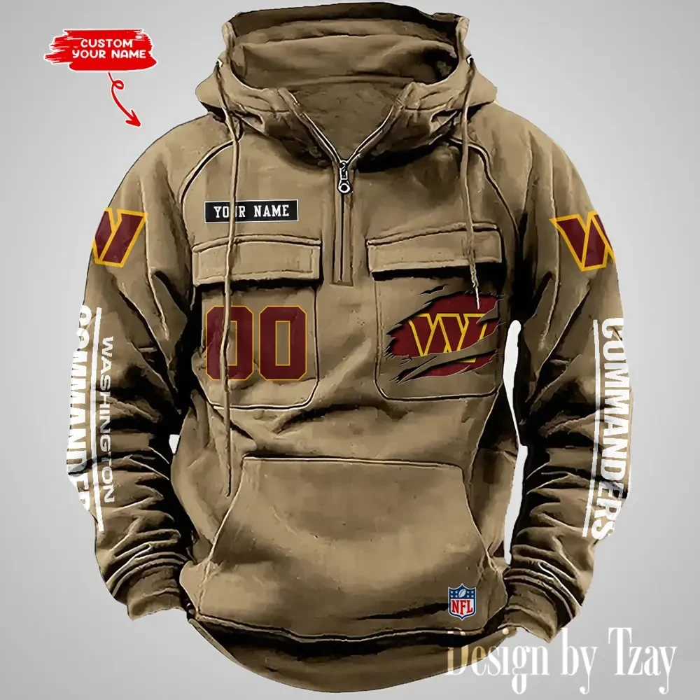 Washington Commanders NFL Multi Pocket Zipper Retro Hoodie AZVMHD829