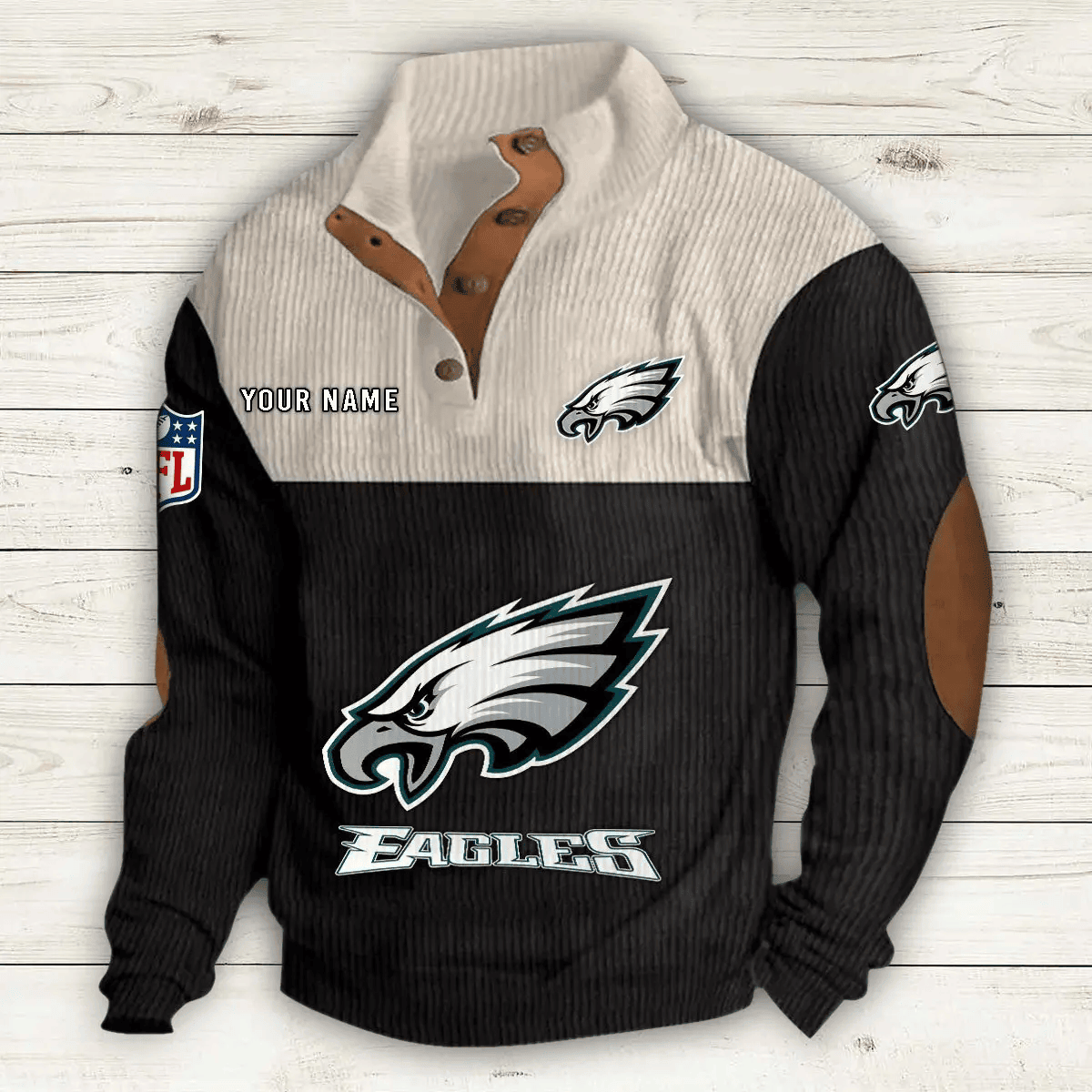 Philadelphia Eagles S9DBSCH661 Premium Stand-Collar Game-Day Pullover - Engineered Warmth & Personalized Name