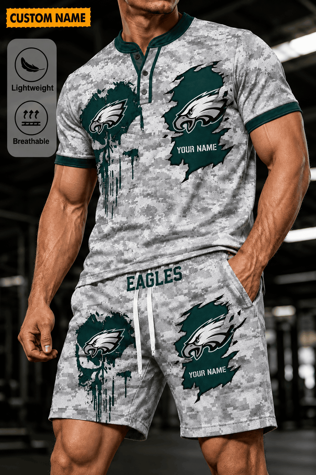 Philadelphia Eagles Men’s Button Neck T-Shirt and Short Set New Design 2026 Shirt And Short BSP940