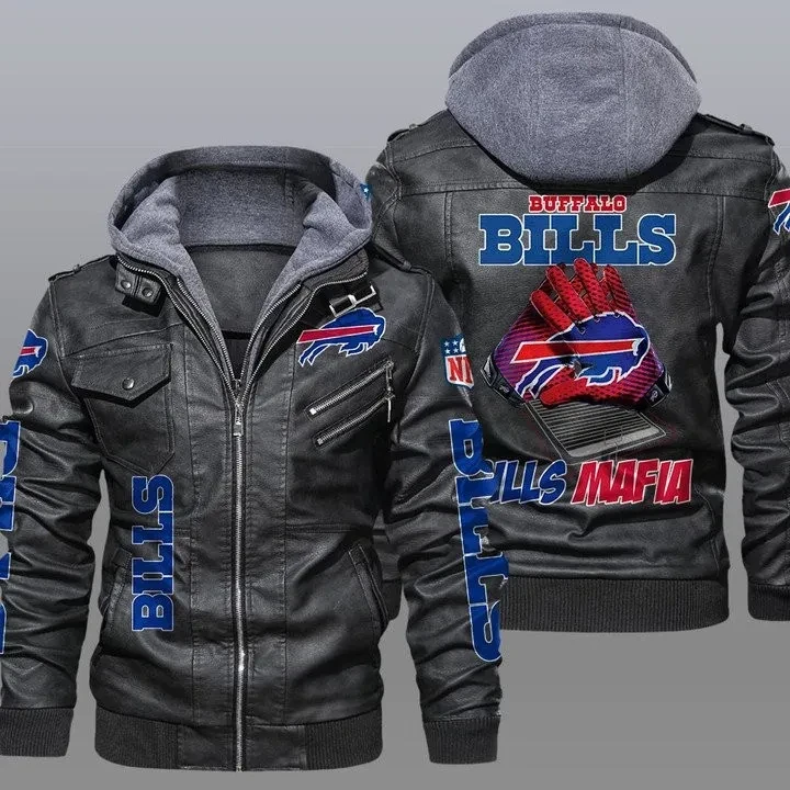 Buffalo Bills Premium & Ultra-Thick Leather Jacket with Fleece Hood 04