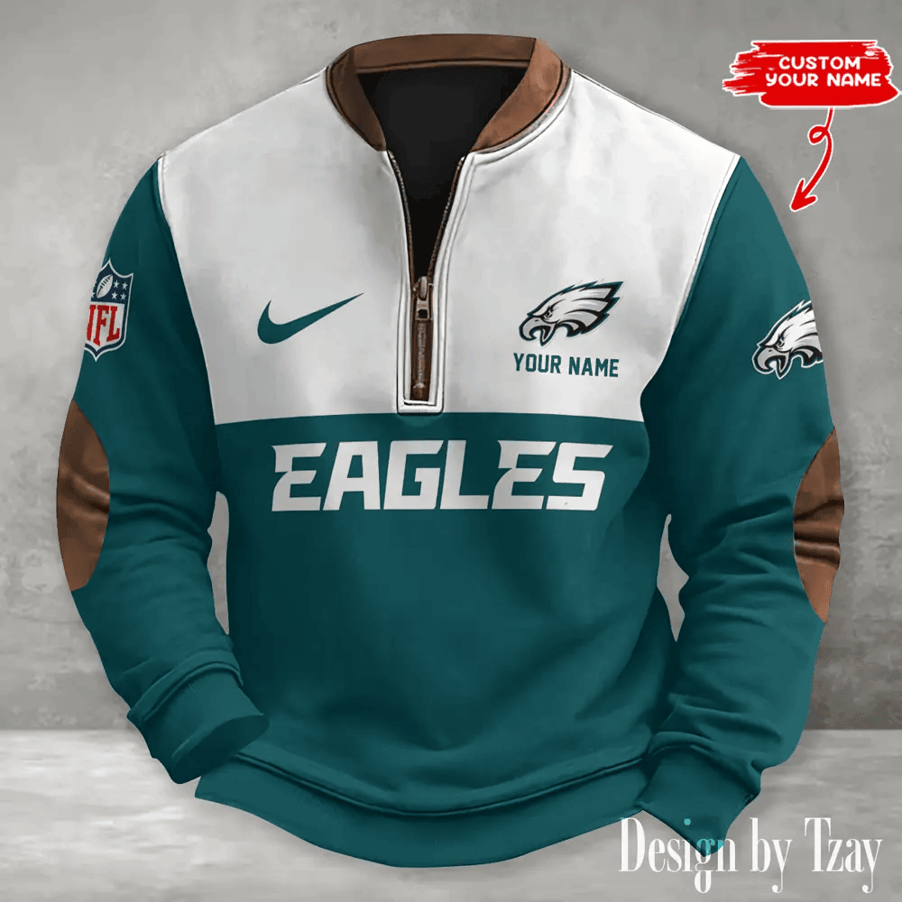S9MPZNS193-Philadelphia Eagles Premium Personalized Game-Day Quarter-Zip