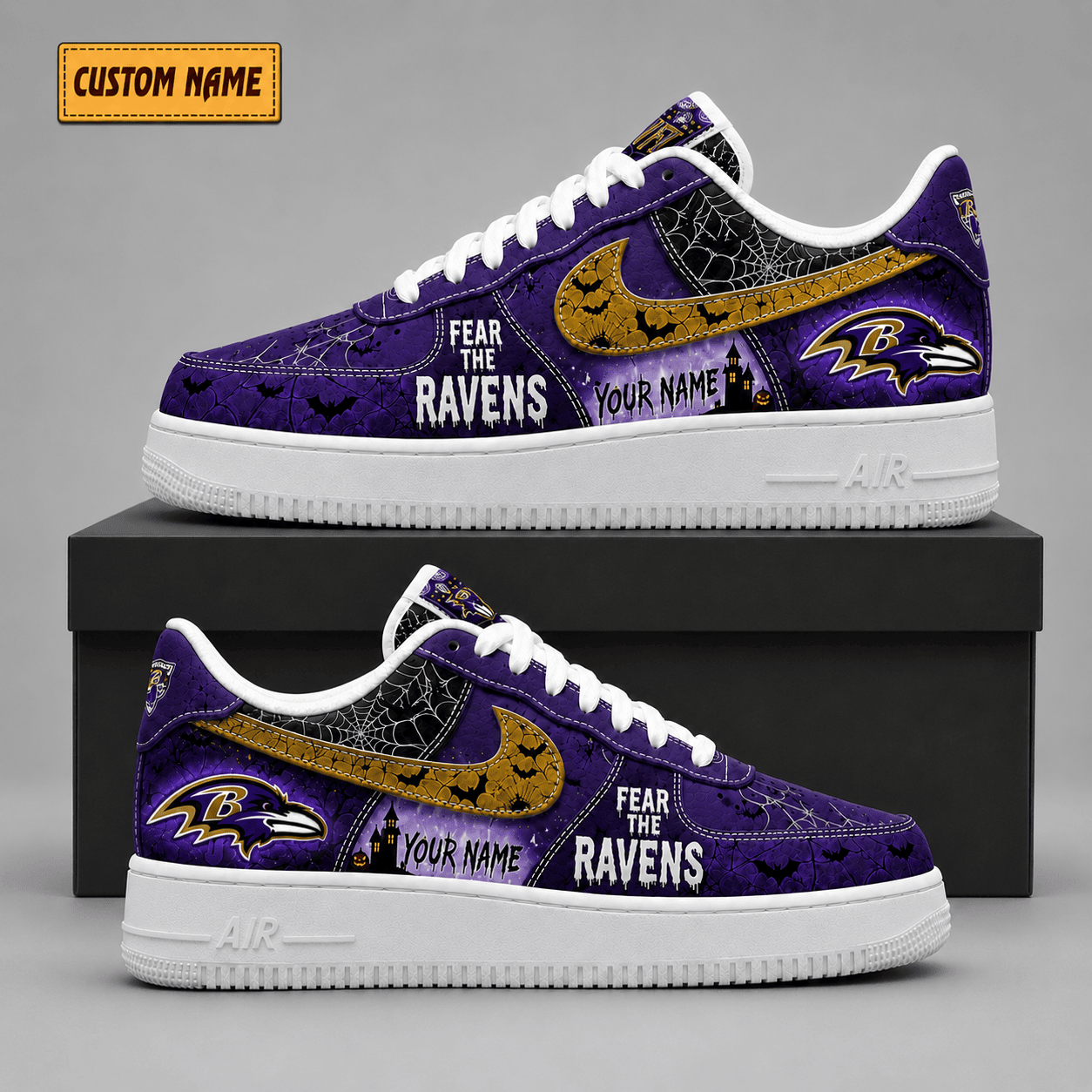 Baltimore Ravens | Premium NFL Fear The Team Halloween AF1 Sneakers - VA323517