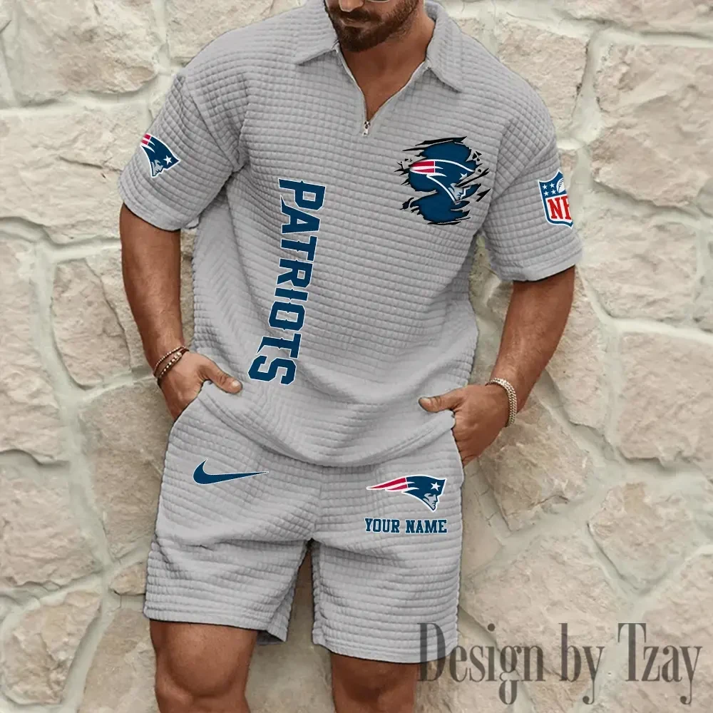 New England Patriots Men’s Waffle Pattern Half Zipper Shirt And Short BSPTWHZSS181