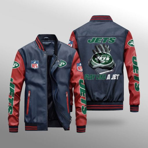 New York Jets Premium Fleece-Lined Leather Bomber Jacket BG15