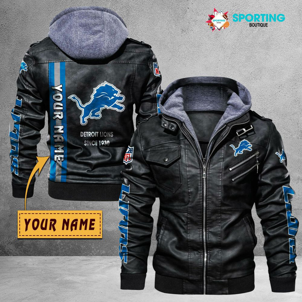 Detroit Lions VITC9020 – Premium & Ultra-Thick Leather Jacket with Fleece Hood