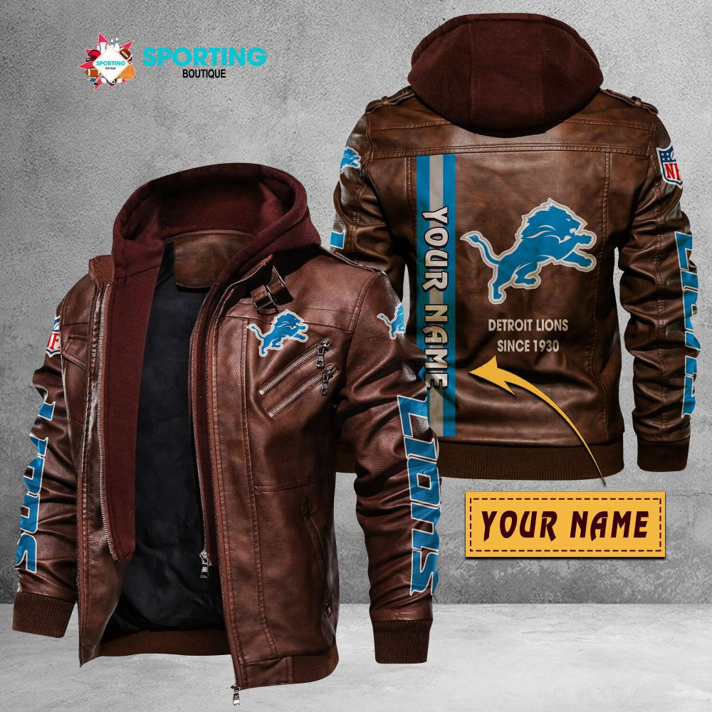 Detroit Lions VITC9020 – Premium & Ultra-Thick Leather Jacket with Fleece Hood