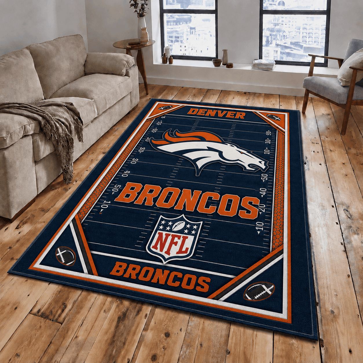 Denver Broncos Rug Living Room Floor Decor Fan Gifts VA6018