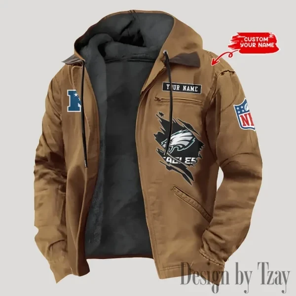 Philadelphia Eagles Men's Casual Padded Jacket Hooded Trending 2026 SPTPJH155