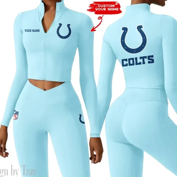 Indianapolis Colts Zipper Sports Top Women Gym Long Sleeve for Fitness SPTZSTW078