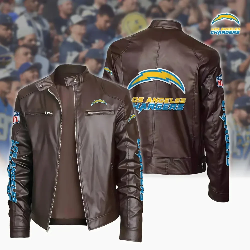 Ultra-Premium Leather Jacket Dual Zip Chest— Los Angeles Chargers SPTSLJ031