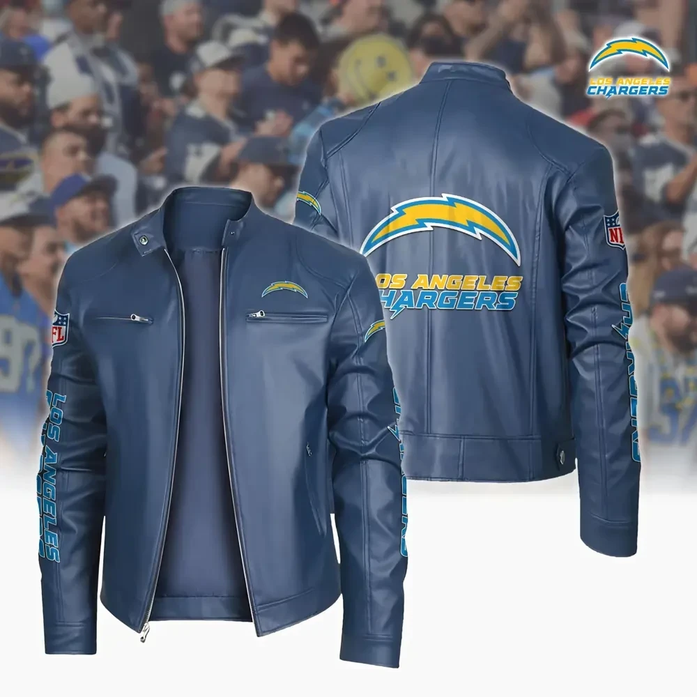Ultra-Premium Leather Jacket Dual Zip Chest— Los Angeles Chargers SPTSLJ031