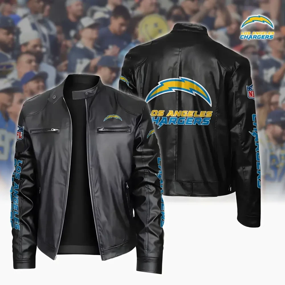 Ultra-Premium Leather Jacket Dual Zip Chest— Los Angeles Chargers SPTSLJ031