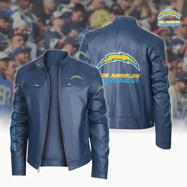 Ultra-Premium Leather Jacket Dual Zip Chest— Los Angeles Chargers SPTSLJ031