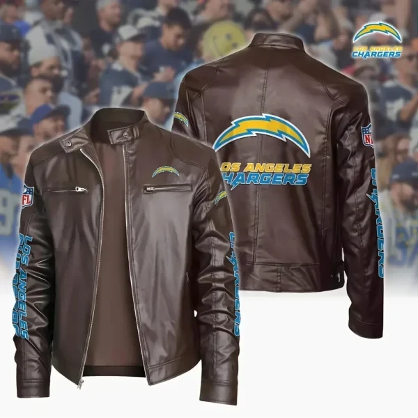 Ultra-Premium Leather Jacket Dual Zip Chest— Los Angeles Chargers SPTSLJ031
