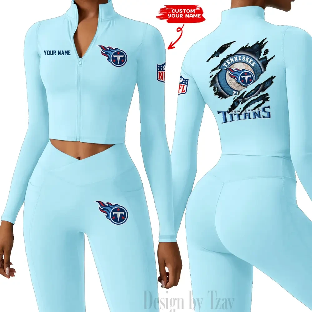 Tennessee Titans Women Activewear Set 2 Piece Crop Jacket and High Waist Leggings SPTZSTW261