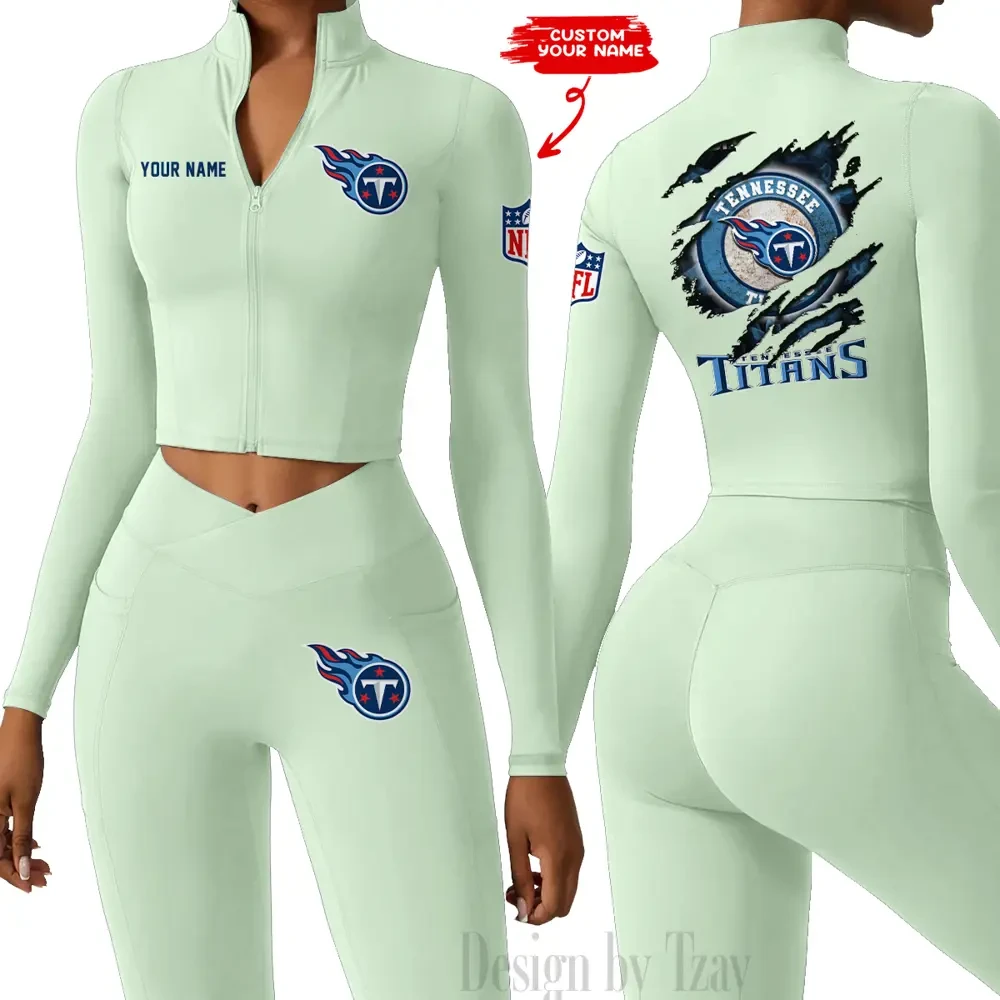 Tennessee Titans Women Activewear Set 2 Piece Crop Jacket and High Waist Leggings SPTZSTW261