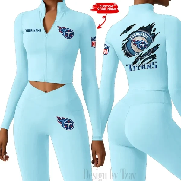 Tennessee Titans Women Activewear Set 2 Piece Crop Jacket and High Waist Leggings SPTZSTW261