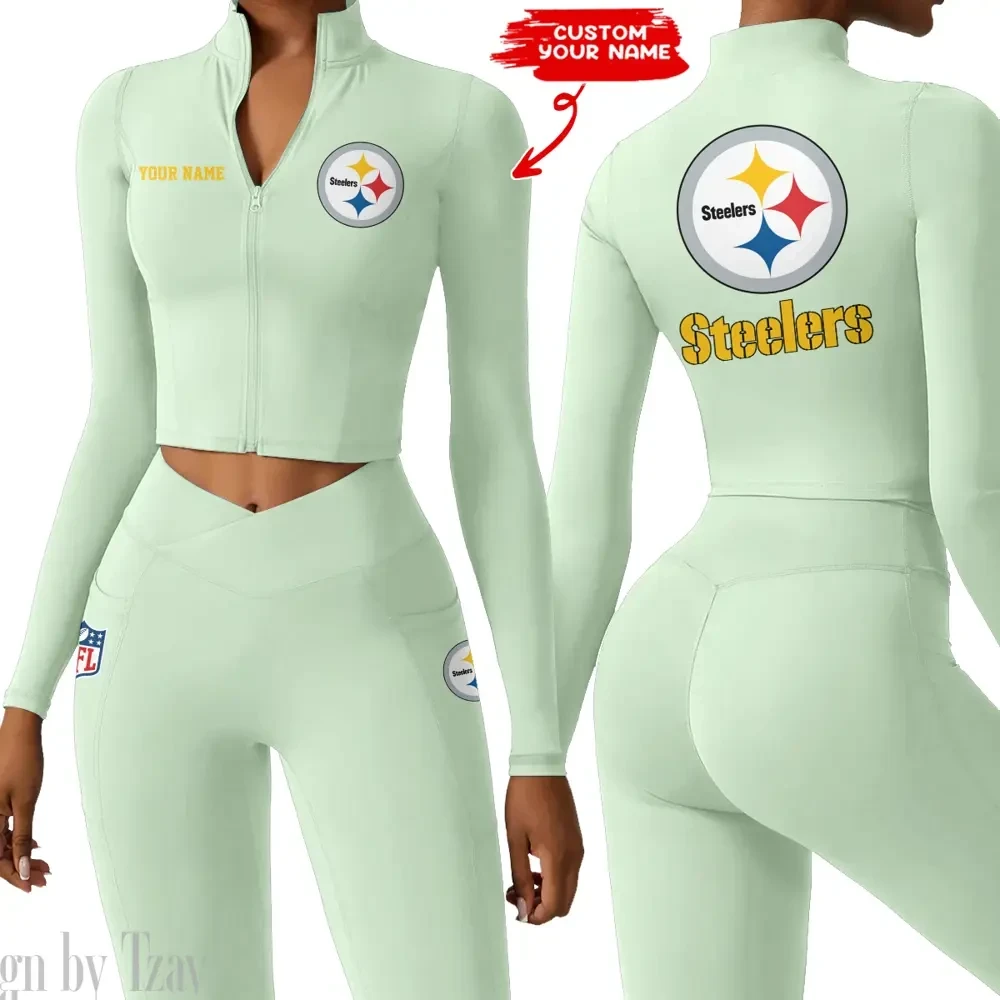 Pittsburgh Steelers Zipper Sports Top Women Gym Long Sleeve for Fitness SPTZSTW091