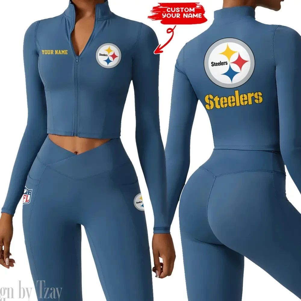 Pittsburgh Steelers Zipper Sports Top Women Gym Long Sleeve for Fitness SPTZSTW091