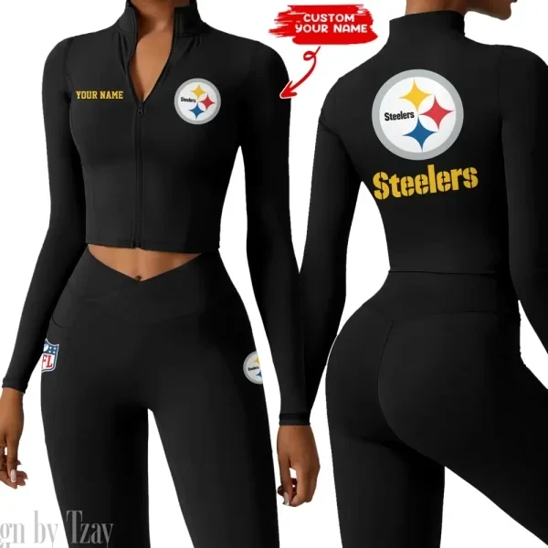 Pittsburgh Steelers Zipper Sports Top Women Gym Long Sleeve for Fitness SPTZSTW091