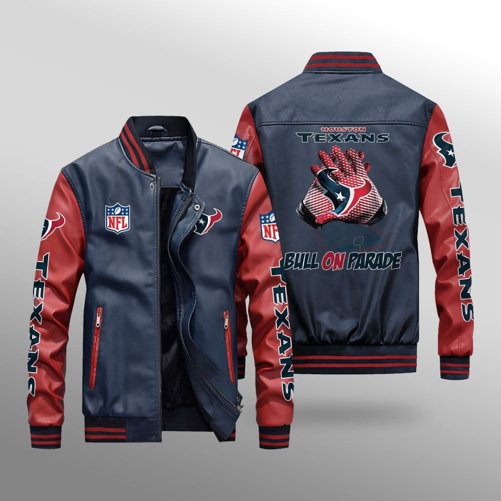 Houston Texans Premium Fleece-Lined Leather Bomber Jacket BG26