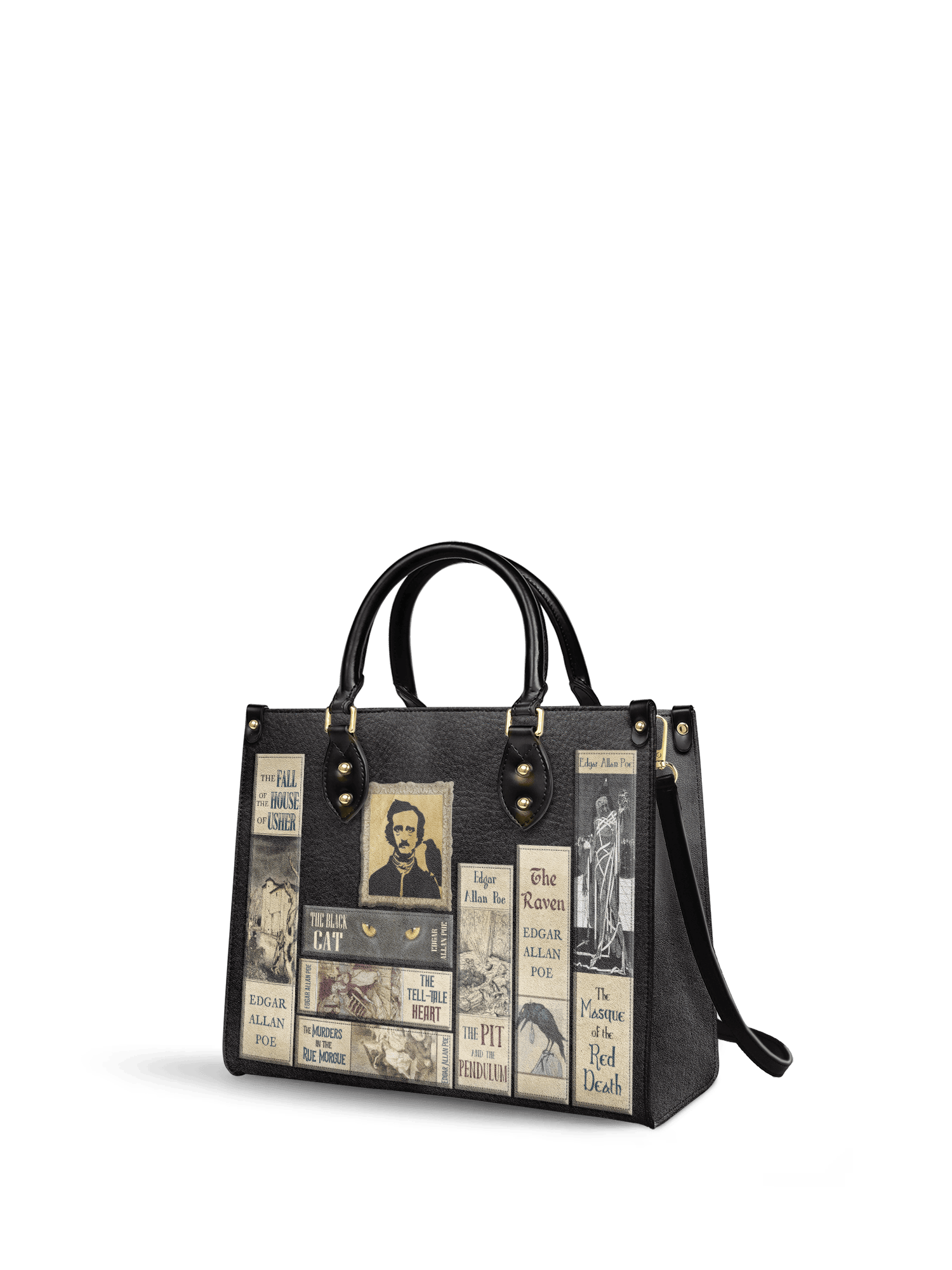 "Poe's Library" Ashen Black Leather Handbag