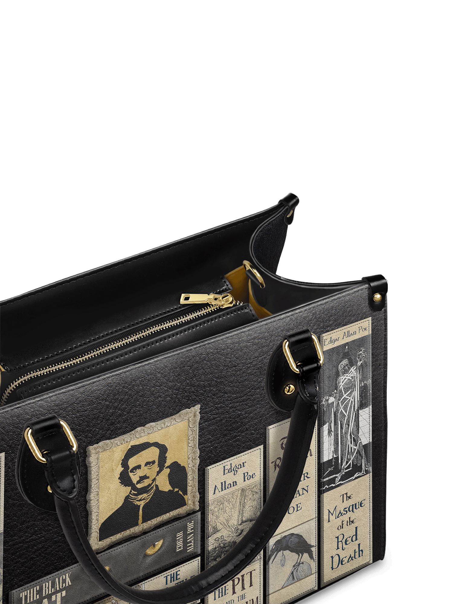 "Poe's Library" Ashen Black Leather Handbag