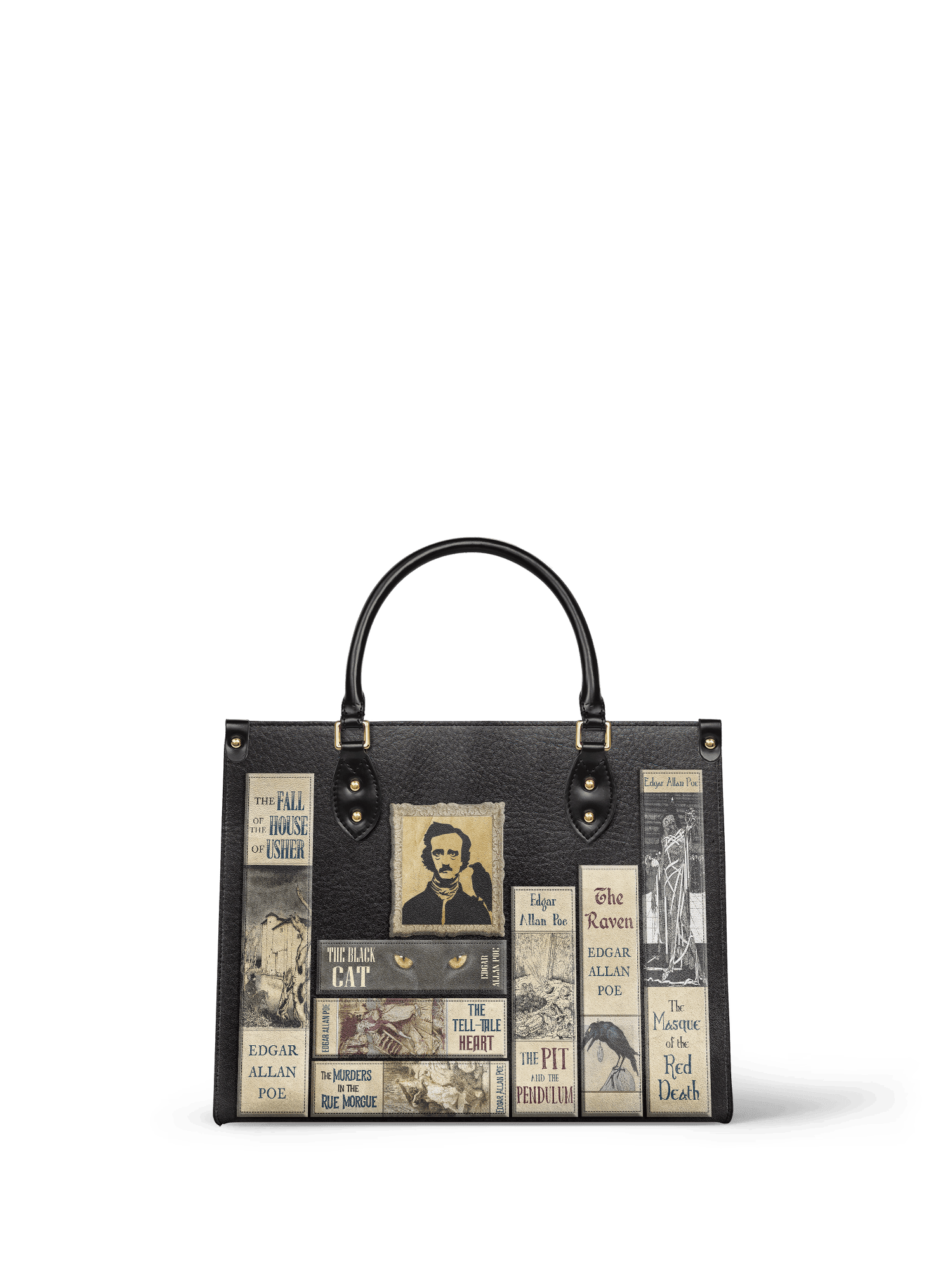 "Poe's Library" Ashen Black Leather Handbag