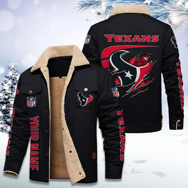 Houston Texans Personalized Sherpa Fleece Trucker Jacket DMHL1030