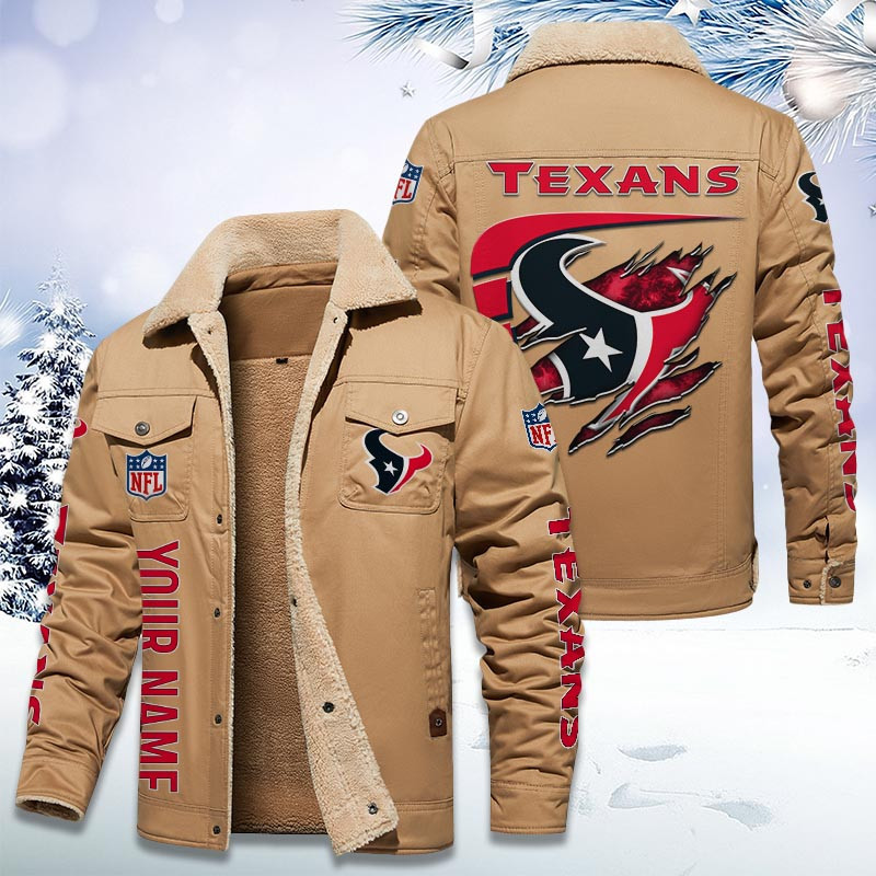 Houston Texans Personalized Sherpa Fleece Trucker Jacket DMHL1030