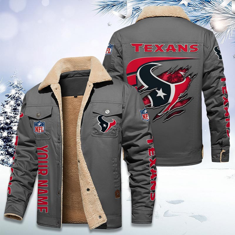 Houston Texans Personalized Sherpa Fleece Trucker Jacket DMHL1030