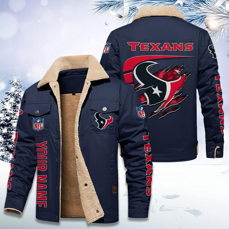 Houston Texans Personalized Sherpa Fleece Trucker Jacket DMHL1030