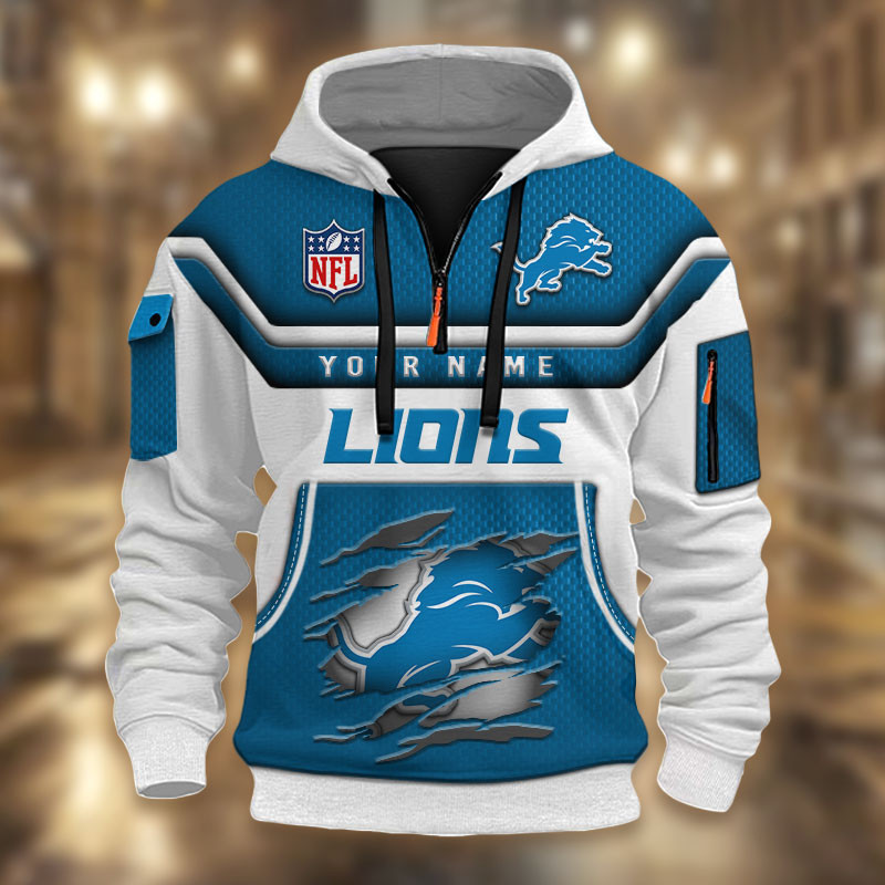 Detroit Lions DMHT2368 3D Half-zip Hoodie