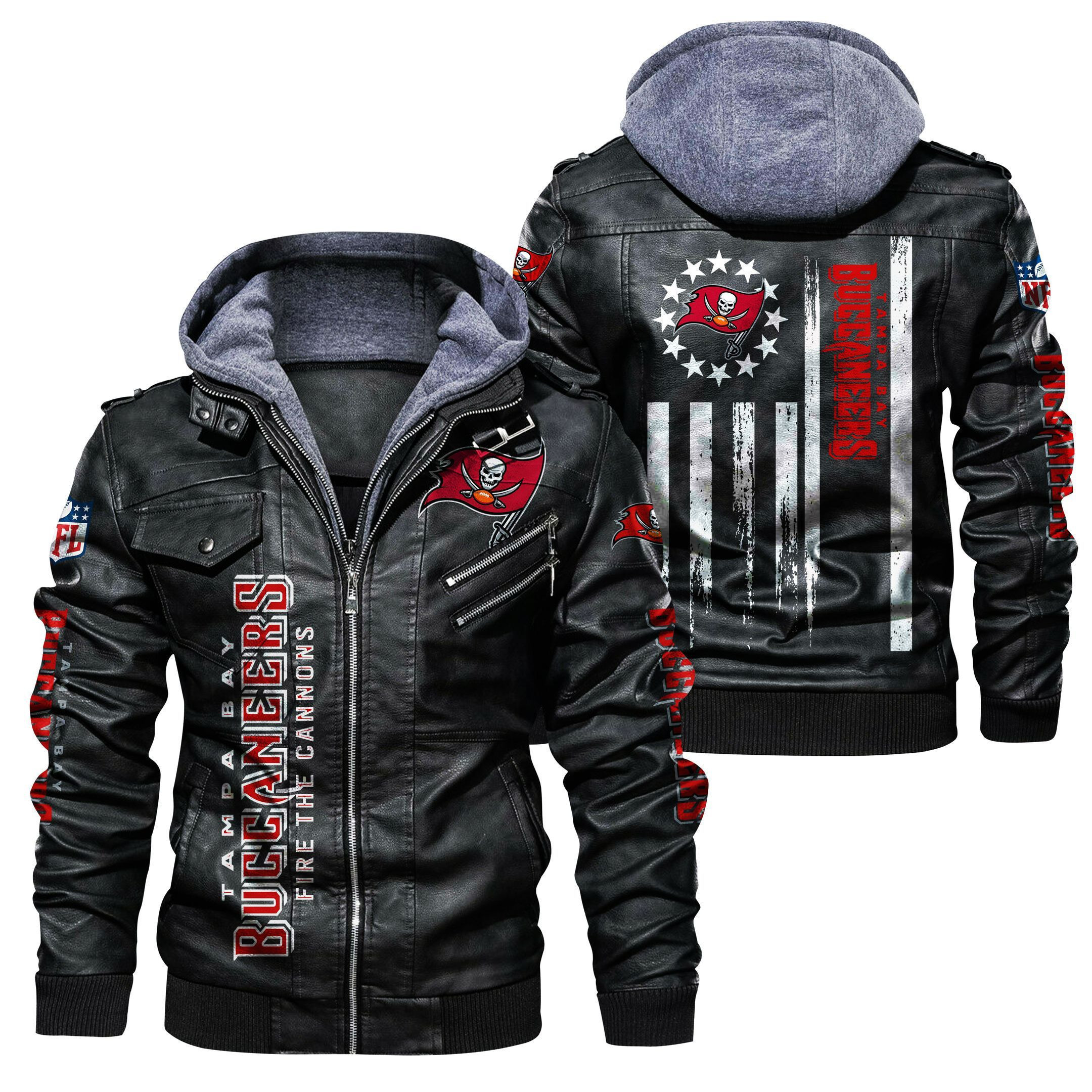 Tampa Bay Buccaneers HVKC460 - Premium & Ultra-Thick Leather Jacket with Fleece Hood