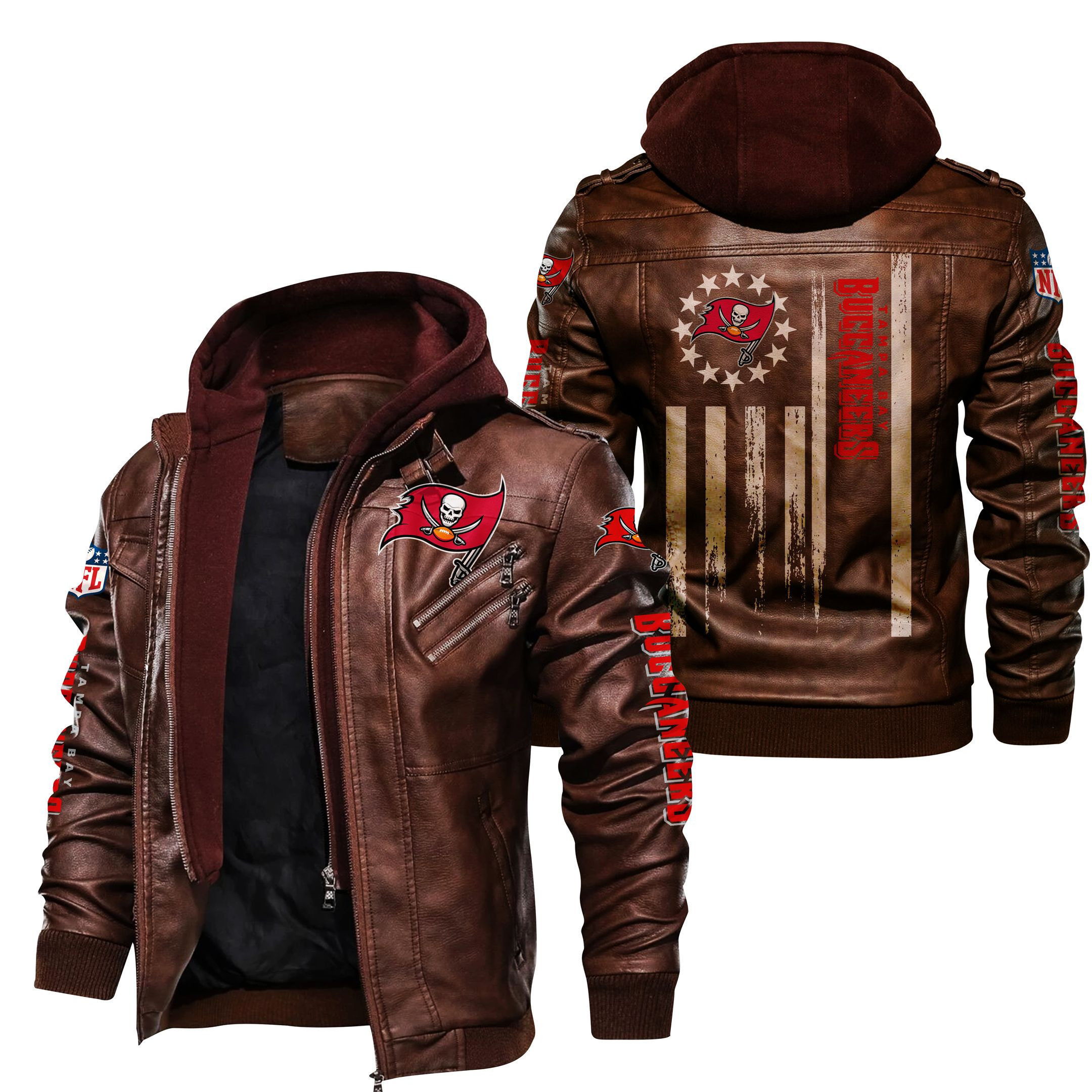 Tampa Bay Buccaneers HVKC460 - Premium & Ultra-Thick Leather Jacket with Fleece Hood