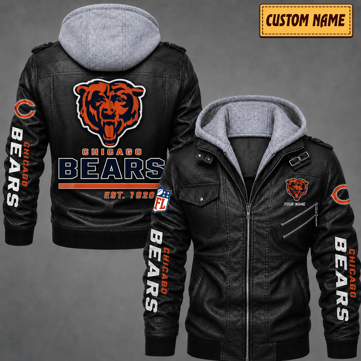 Premium & Ultra-Thick Leather Jacket with Fleece Hood - Chicago Bears VA2119