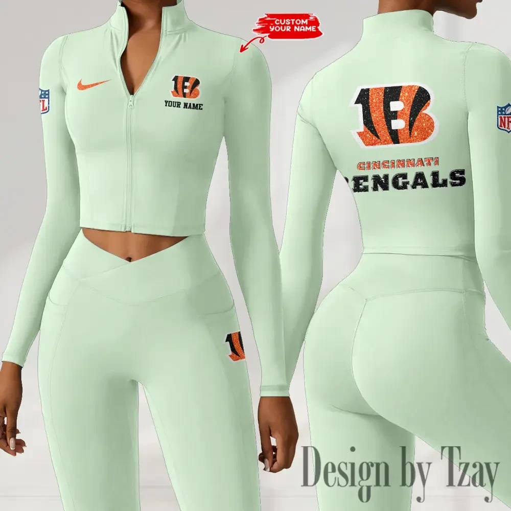 Cincinnati Bengals Zipper Sports Top Women Gym Long Sleeve for Fitness SPTZSTW108