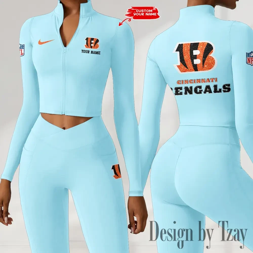 Cincinnati Bengals Zipper Sports Top Women Gym Long Sleeve for Fitness SPTZSTW108