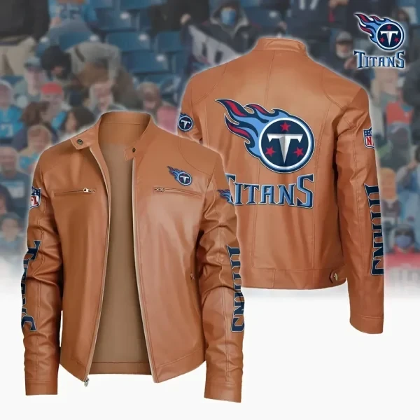 Ultra-Premium Leather Jacket Dual Zip Chest— Tennessee Titans SPTSLJ010