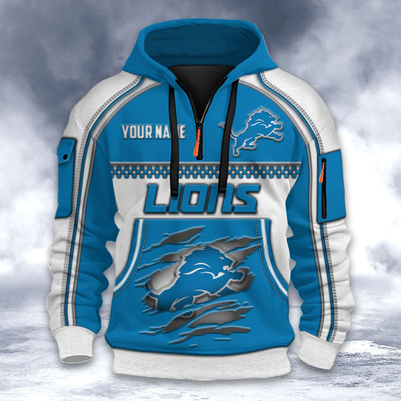 Detroit Lions DMHT2597 3D Half-zip Hoodie