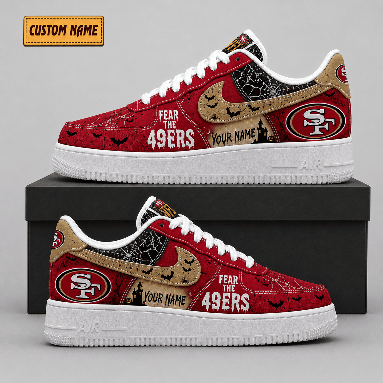 San Francisco 49ers | Premium NFL Fear The Team Halloween AF1 Sneakers - VA323529